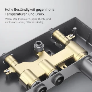 Doucheset met Thermostaat en Regendouche - Compleet Douchesysteem Met Handdouche en Glazen Plank - Antraciet Mat