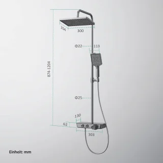 Doucheset met Thermostaat en Regendouche - Compleet Douchesysteem Met Handdouche en Glazen Plank - Antraciet Mat