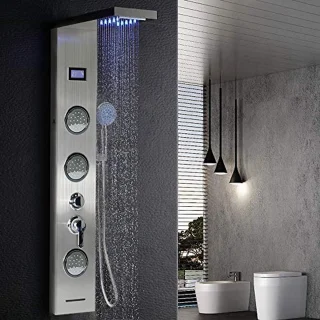 LED Douchekolom met Massagefunctie en Watervalkraan - Ingebouwd Temperatuurdisplay en 5 Watermodi