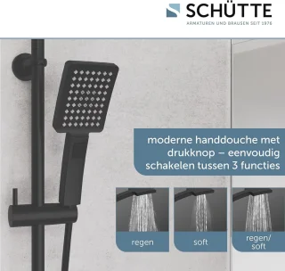 Doucheset met grote regendouche en handdouche met 3 straalsoorten - Mat Zwart Douchesysteem