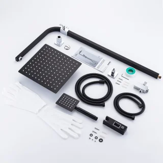 Auralum MAX douchesysteem met thermostaat - Doucheset - Regendouche en Handdouche - Waterbesparend - 10 inch Douchekop - Zwart
