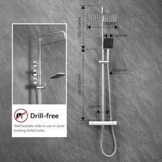 Thermostaat Douchesysteem met 30 cm Regendouche en Verstelbare Douchestang