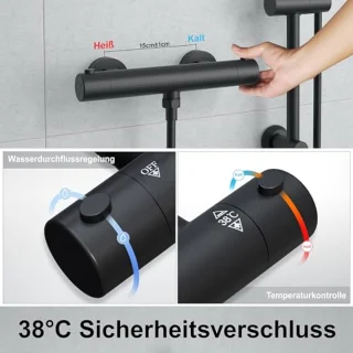 Thermostatische Douche Set met Regendouche, Douchestang en XXL Doucheplank, Makkelijk te Installeren en Veilig voor Kinderen