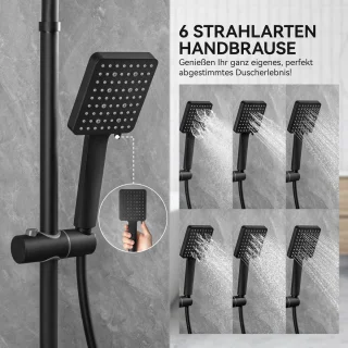 DERW Max Regendouche met Thermostaatkraan - Ø 30 cm Douchesysteem - Handdouche Met 6 standen - Waterbesparend - zwart - Thermostatische Mengkraan