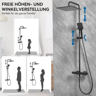 DERW Max Regendouche met Thermostaatkraan - Ø 30 cm Douchesysteem - Handdouche Met 6 standen - Waterbesparend - zwart - Thermostatische Mengkraan