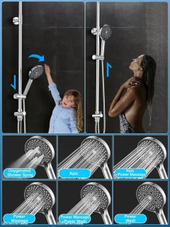 Regendouche douchesysteem met hoofddouche Ø 250 mm en 6 straalsoorten - lengte verstelbare douchestang - 160 m slang chroom - luxe douche-ervaring regendouche zonder kraan