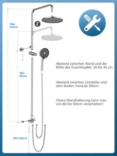 Regendouche douchesysteem met hoofddouche Ø 250 mm en 6 straalsoorten - lengte verstelbare douchestang - 160 m slang chroom - luxe douche-ervaring regendouche zonder kraan