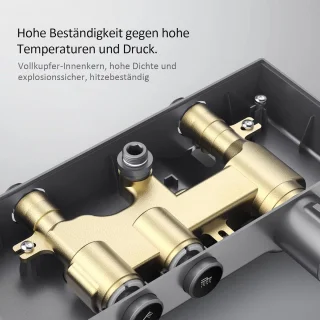 Doucheset thermostaat regendouche handdouche 3 straalsterktes glazen plank KTW-certificering antraciet mat regendouche zonder kraan