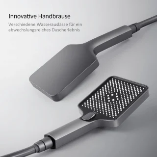 Doucheset thermostaat regendouche handdouche 3 straalsterktes glazen plank KTW-certificering antraciet mat regendouche zonder kraan