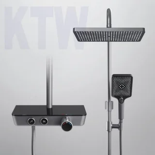 Doucheset thermostaat regendouche handdouche 3 straalsterktes glazen plank KTW-certificering antraciet mat regendouche zonder kraan