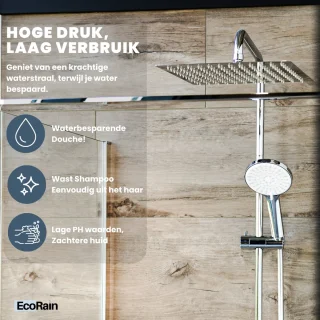 EcoRain© 30% Waterbesparende Regendouchekop Tyler 30 CM Vierkant met Douchearm - Hoge Druk - Universele Aansluiting - Anti-kalk Douchekop - 2 jaar garantie - Chroom