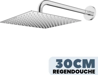 EcoRain© 30% Waterbesparende Regendouchekop Tyler 30 CM Vierkant met Douchearm - Hoge Druk - Universele Aansluiting - Anti-kalk Douchekop - 2 jaar garantie - Chroom