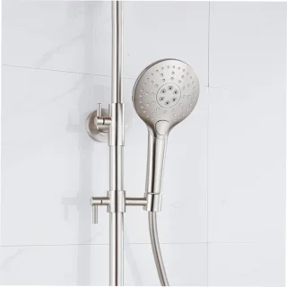 Fortifura Calvi Regendoucheset - thermostatisch - 25cm hoofddouche - gladde slang - ronde handdouche - Geborsteld RVS PVD