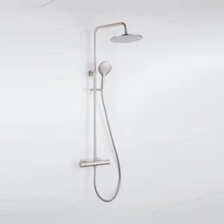 Fortifura Calvi Regendoucheset - thermostatisch - 25cm hoofddouche - gladde slang - ronde handdouche - Geborsteld RVS PVD