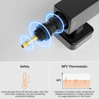 DERW Max Regendouche - Ø 30 cm - Handdouche Met 6 standen - Waterbesparend - Inclusief thermostaatkraan - zwart