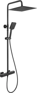 DERW Max Regendouche - Ø 30 cm - Handdouche Met 6 standen - Waterbesparend - Inclusief thermostaatkraan - zwart