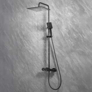 DERW Max Regendouche - Ø 30 cm - Handdouche Met 6 standen - Waterbesparend - Inclusief thermostaatkraan - zwart