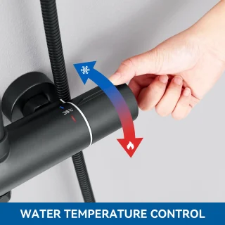 Auralum max - Regendouche met Thermostaatkraan - - Doucheset Zwart - Regendouche en Handdouche - 9 inch Douchekop - Waterbesparend