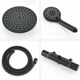 Auralum max - Regendouche met Thermostaatkraan - - Doucheset Zwart - Regendouche en Handdouche - 9 inch Douchekop - Waterbesparend