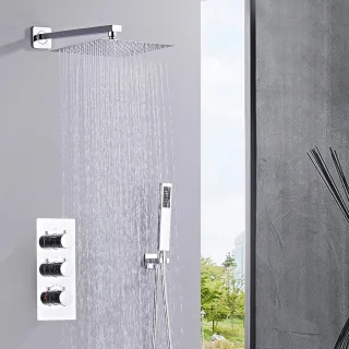 Thermostatische Inbouwdoucheset met 30 x 30 cm Hoofddouche en Handdouche - Chroom