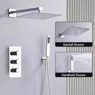 Thermostatische Inbouwdoucheset met 30 x 30 cm Hoofddouche en Handdouche - Chroom