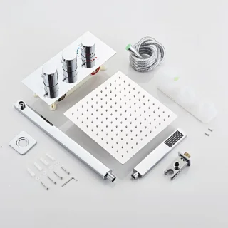 Thermostatische Inbouwdoucheset met 30 x 30 cm Hoofddouche en Handdouche - Chroom