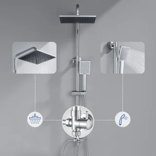 DERW Max Doucheset met thermostaatkraan - Regendouche Ø 25,4 cm - Handdouche Ø 8.5 cm - Chroom
