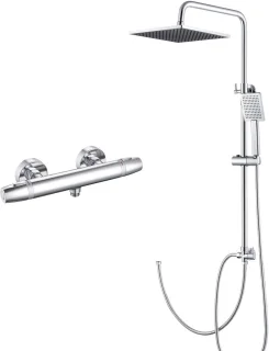 DERW Max Doucheset met thermostaatkraan - Regendouche Ø 25,4 cm - Handdouche Ø 8.5 cm - Chroom