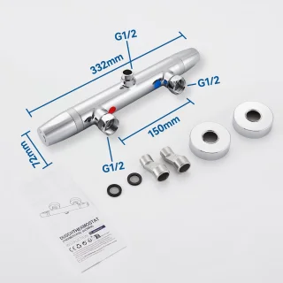 DERW Max Doucheset met thermostaatkraan - Regendouche Ø 25,4 cm - Handdouche Ø 8.5 cm - Chroom