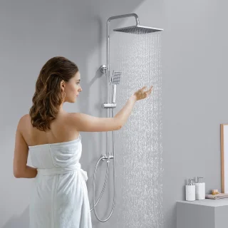 DERW Max Doucheset met thermostaatkraan - Regendouche Ø 25,4 cm - Handdouche Ø 8.5 cm - Chroom