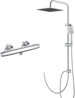 DERW Max Doucheset met thermostaatkraan - Regendouche Ø 25,4 cm - Handdouche Ø 8.5 cm - Chroom