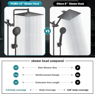 12 inch Regendoucheset met Handdouche en Verstelbare Arm