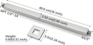 16-inch Vierkante Plafonddouchearm met Flens - Geborsteld Nikkel