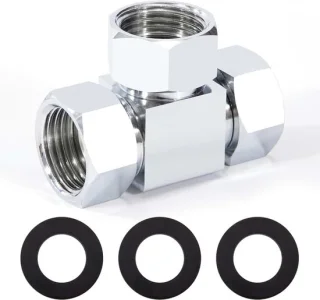 3-weg verbindingsventiel, vrouwelijk 1/2 inch toiletadapter T-vorm, messing vervanging aftakventiel douche accessoires, met draaibare moer voor badkamer sproeier