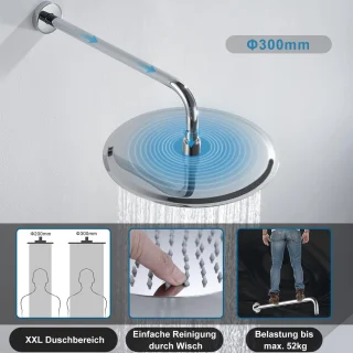 30 cm Ronde Regendouchekop met Douchearm
