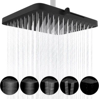 5-spraymodus Rainfall douchekop, 33 cm, zwart