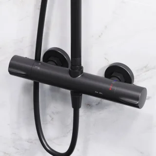 AM.PM Hit Regendouche Zwart met Thermostaatkraan 22 cm