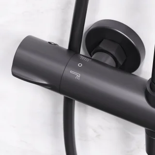 AM.PM Hit Regendouche Zwart met Thermostaatkraan 22 cm