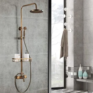 Antiek douchesysteem met regendouche en handdouche