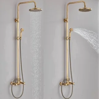 Antiek messing doucheset met regendouche en handdouche