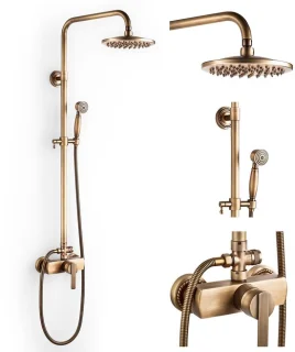 Antiek messing doucheset met regendouche - Retro Glod