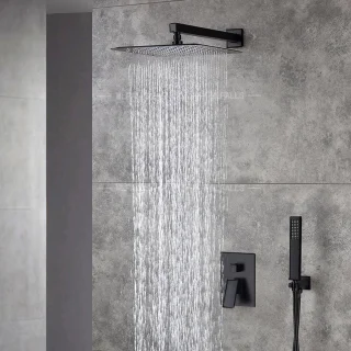 Aqualux Wellness Regendouchekop Vierkant Zwart - Complete Set