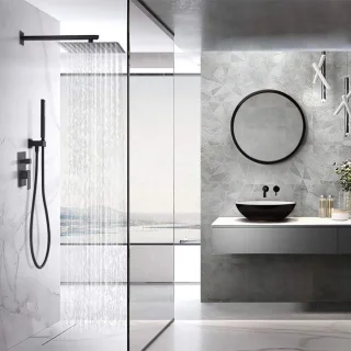 Aqualux Wellness Regendouchekop Vierkant Zwart - Complete Set