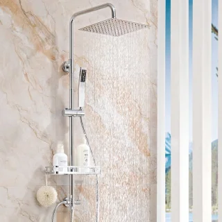 Auralum Max douche set - 10 inch regendouche met handdouche en plankje - chroom