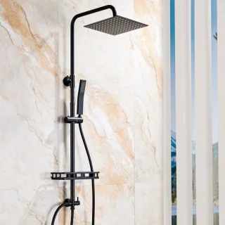 Auralum Max douche set - regendouche zonder kraan met handdouche en plankje - 10 inch - zwart