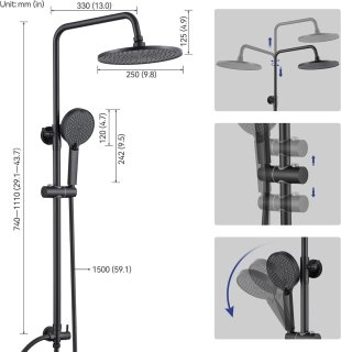 Wat vinden we goed aan de Auralum Max Douchesysteem met omstelkraan - Zwart