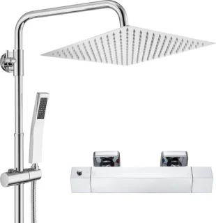Auralum Max douchesysteem met thermostaatkraan en regendouche 25 cm chroom