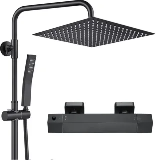 Auralum Max douchesysteem met thermostaatkraan en regendouche 30 cm - zwart