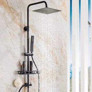 Auralum Max: Strakke regendouche met handdouche en plank – luxe zonder boren