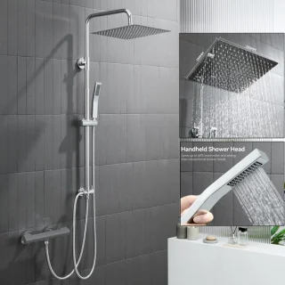 Auralum Max douchesysteem - regendouche Ø 25 cm en vierkant handdouche, chroom